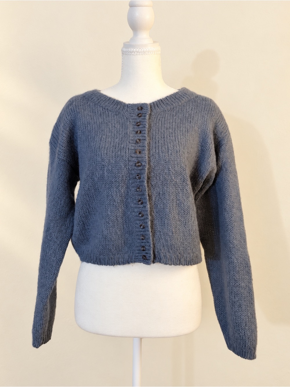 Vintage B Moss Gray Mohair Blend Cropped Cardigan M